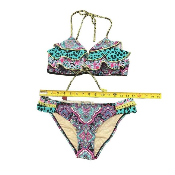Betsey Johnson $118 Bikini Swimsuit Neon Mixed Animal Print Paisley Size Large - Picture 3 of 9